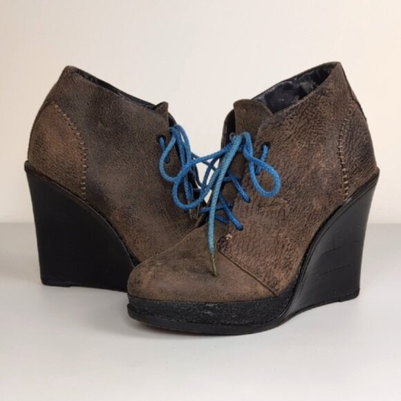 Rag & Bone Odval Brown Distressed Wedge Heel Booties Leather Lace Up Chukka - Picture 13 of 14